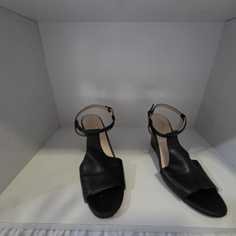 Cole Haan Leather Black Wedge Sandals - Picture 4 of 7